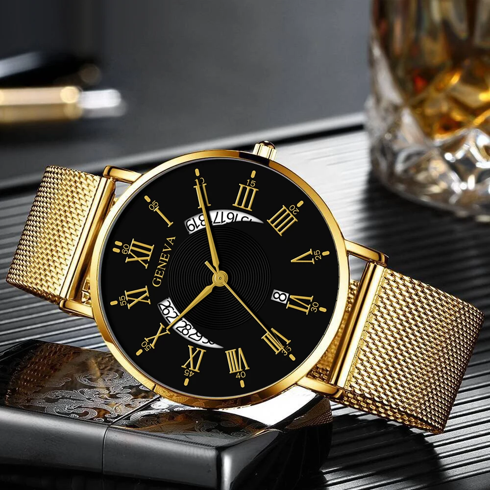 

Luxury Fashion Roman Index Digital Calendar Dial Quartz Mesh Belt Men's Wrist Watch Elite Men Montre Homme Relogio Masculino