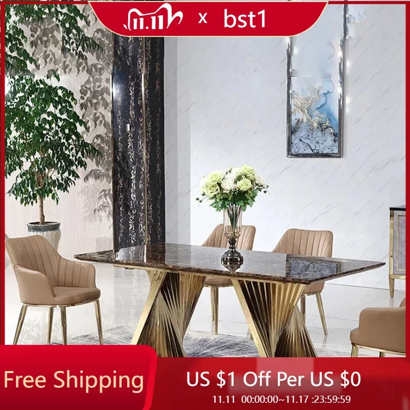 

Center European Design Luxury Marble Table Combination Kitchen Turntable Household Gold Dining Table Chair Bedroom Set Furniture