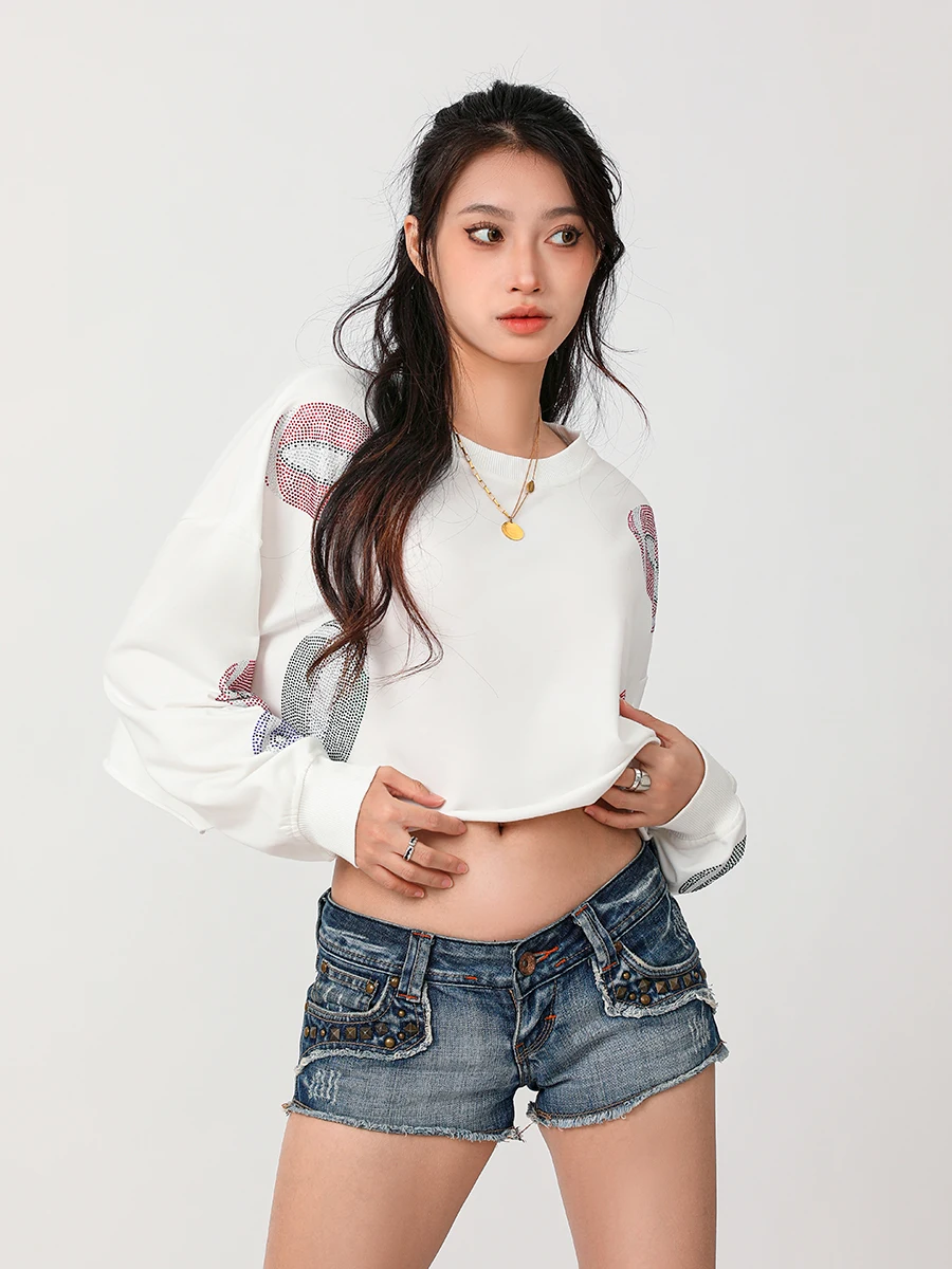 Женская Блестящая бейсбольная Толстовка Pivanzore Y2K с длинным рукавом и круглым