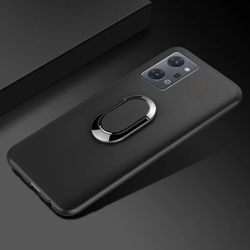 С кольцом Магнитный черный мягкий чехол из ТПУ для японской версии OPPO Reno7 A (Reno 7