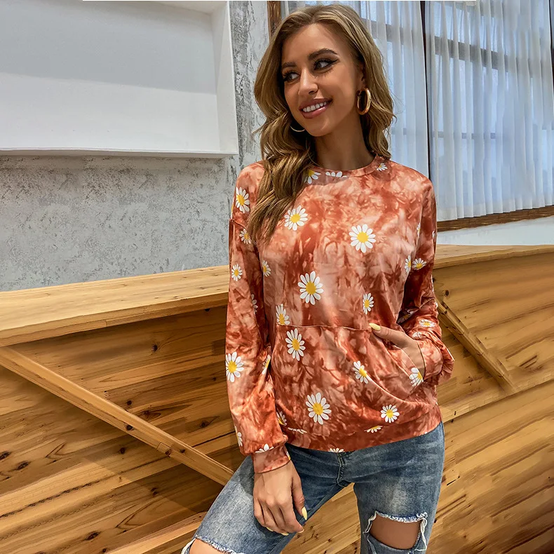 Весенне-осенний женский пуловер топ с длинными рукавами и принтом Daisy Bandhnu