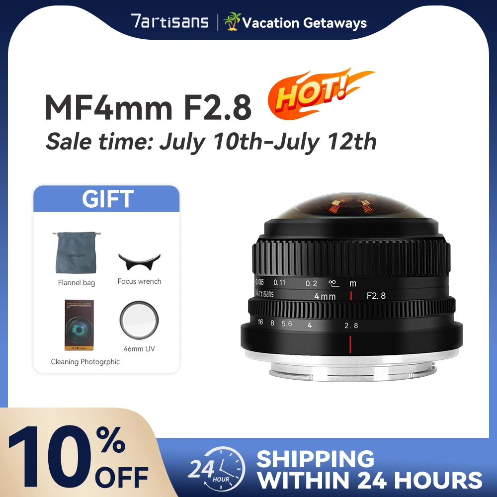 

7artisans 7 artisans 4mm F2.8 225° Circular Fisheye MF APS-C Prime Lens For Sony E Fujifx Micro 4/3 Canon EOS-M Mount Cameras