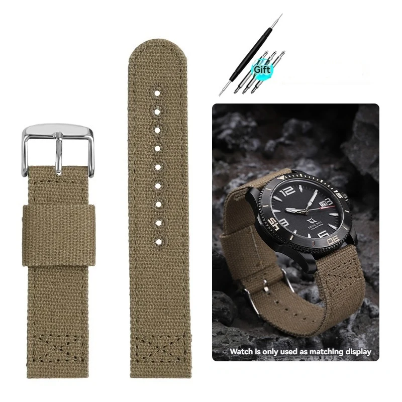 18mm 20mm 22mm Thickened Canvas Watch Strap for Citizen Casio Seiko No.5 Outdoor Sports Nylon Waterproof Wristband