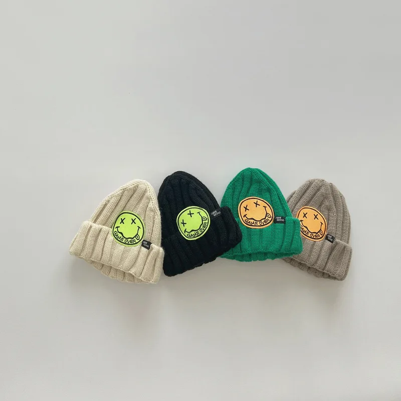 

Autumn Winter Kids Boys Girls Knitted Hats Lovely Emoticon pattern Baby Beanies Soft Warm Children Caps