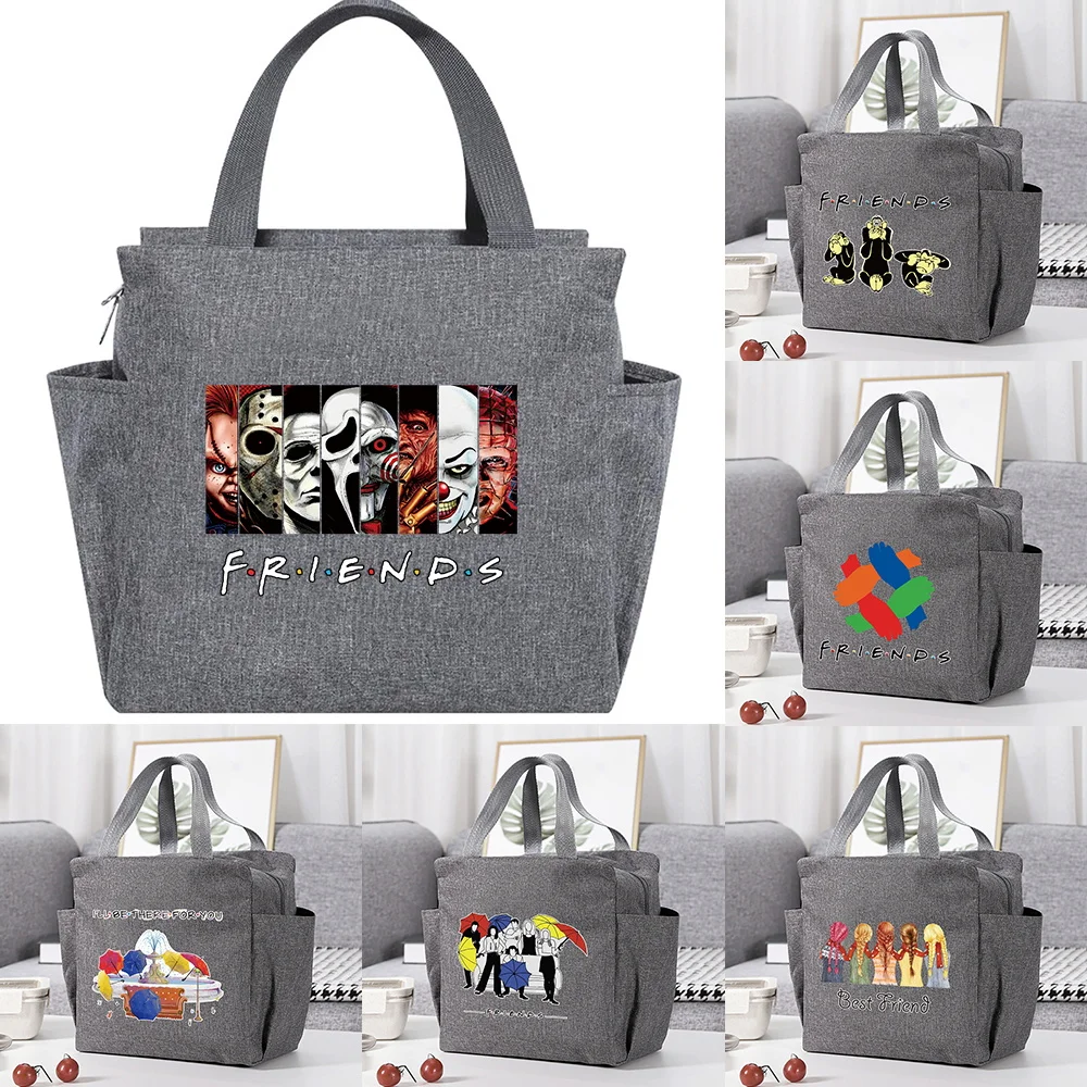 

Multifunction Large Capacity Lunch Bag Cooler Portable Zipper Insulated Thermal Food Picnic for Women Lunch Box Friends Pattern