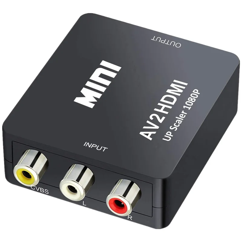 

Mini AV 3RCA Audio and Video Converter, CVBS To HDMI Adapter, 720p and 1080p Upscaling, Includes USB Charging Cable, Black