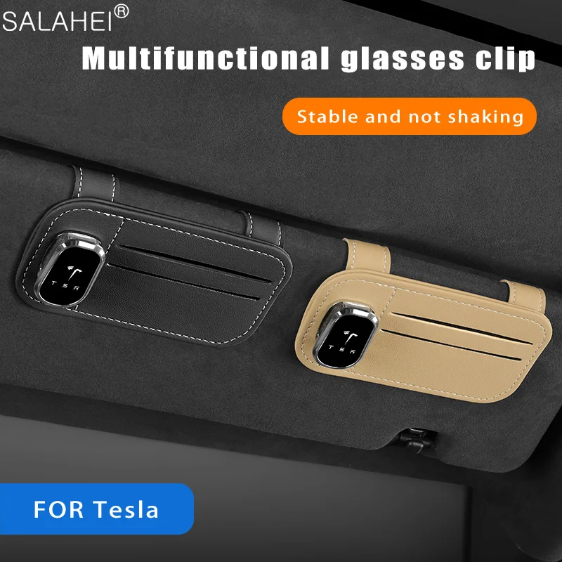 

Leather Car Sun Visor Storage Pocket Glasses Holder Ticket Card Clip For Tesla Model 3 Y S X Auto Interior Organizer Accessories