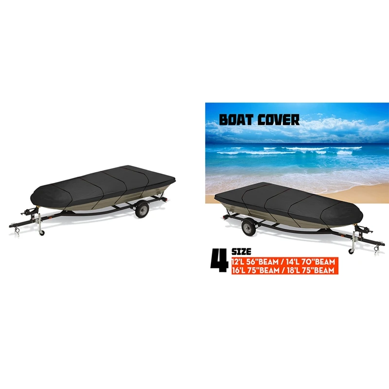 Water Proof Heavy Duty Boat Cover For Jon Boat 12Ft-18Ft L Beam Width Up To 75 Inch 210D