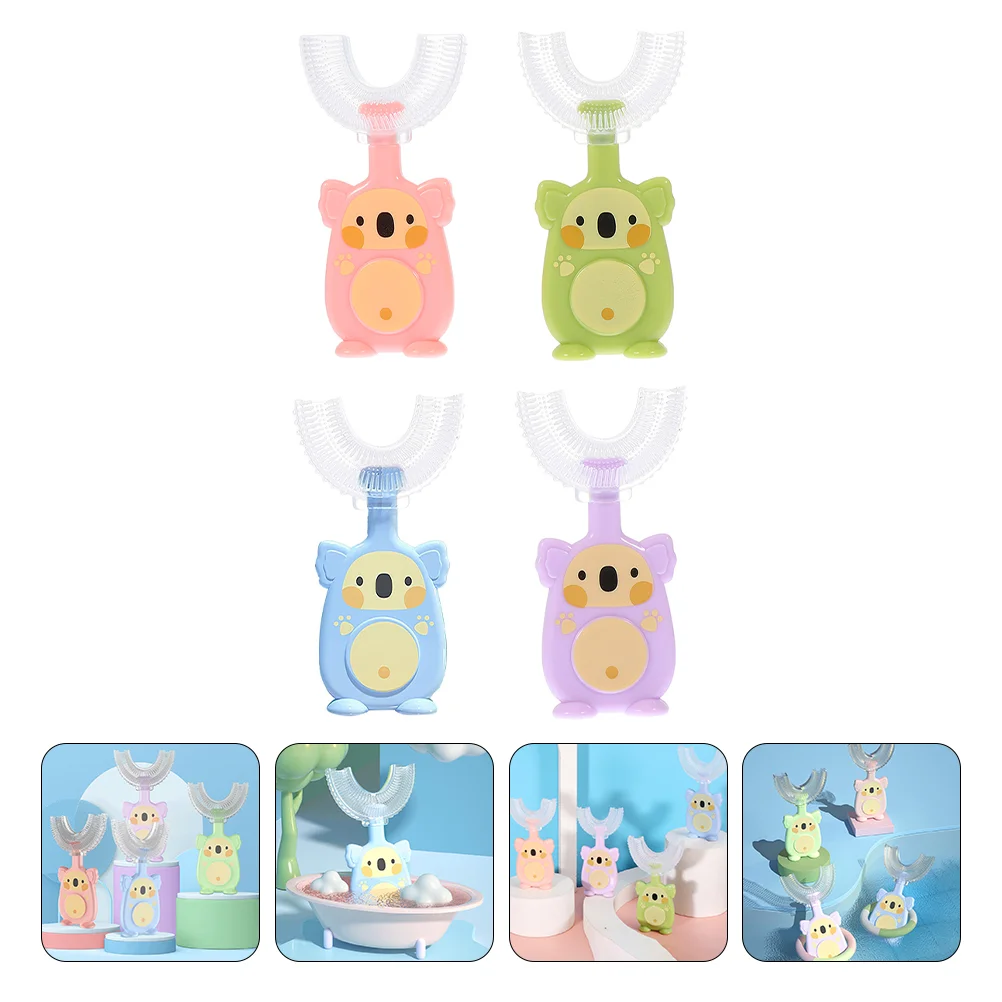 

U- shape Cartoon Cleaning Brush: 4pcs Kids Cleansing Manual Training Children Silicone Toothbrushes for Toddlers Kids