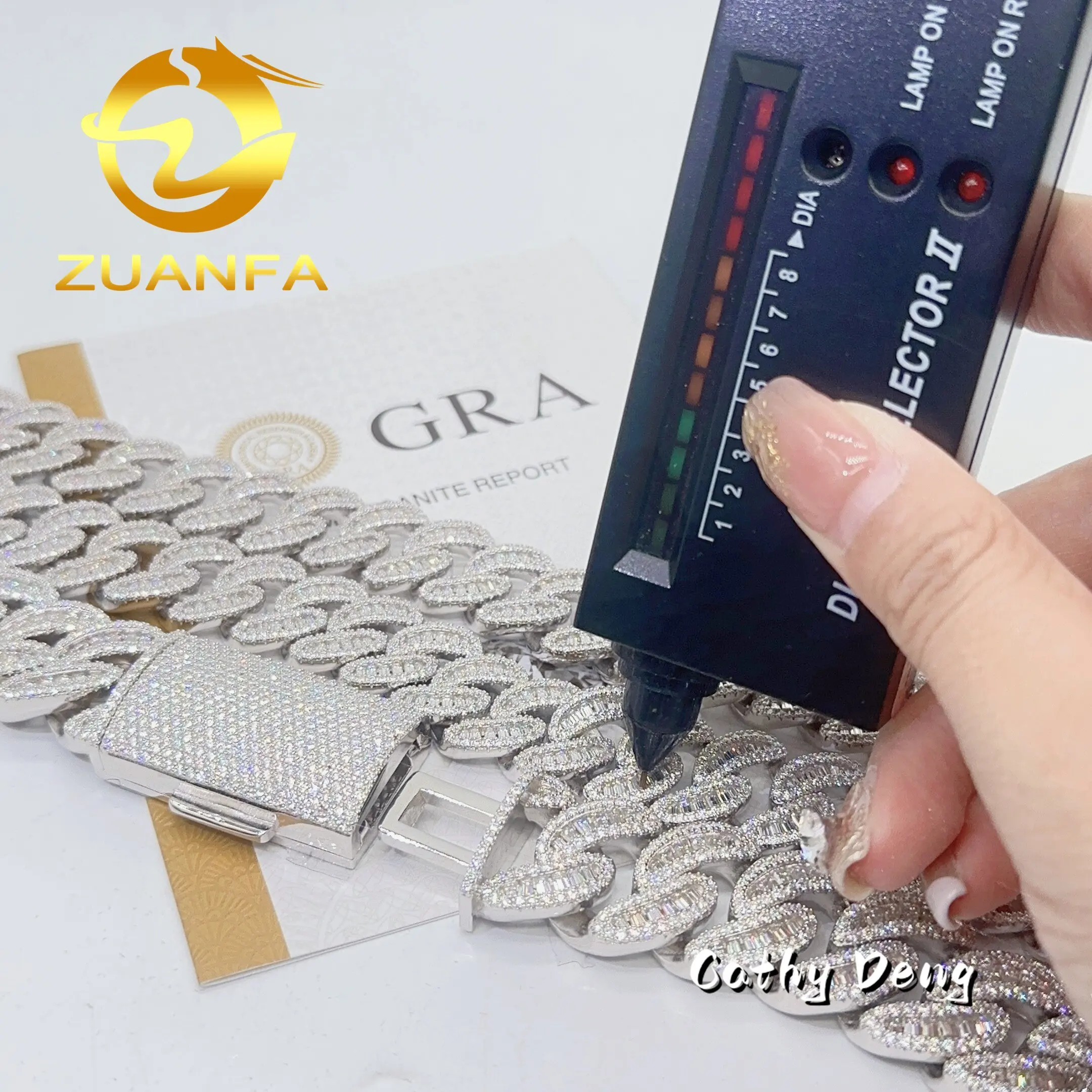 Zuanfa Новое поступление 18 мм 22 в форме луны багет муассанит кубинская цепочка из