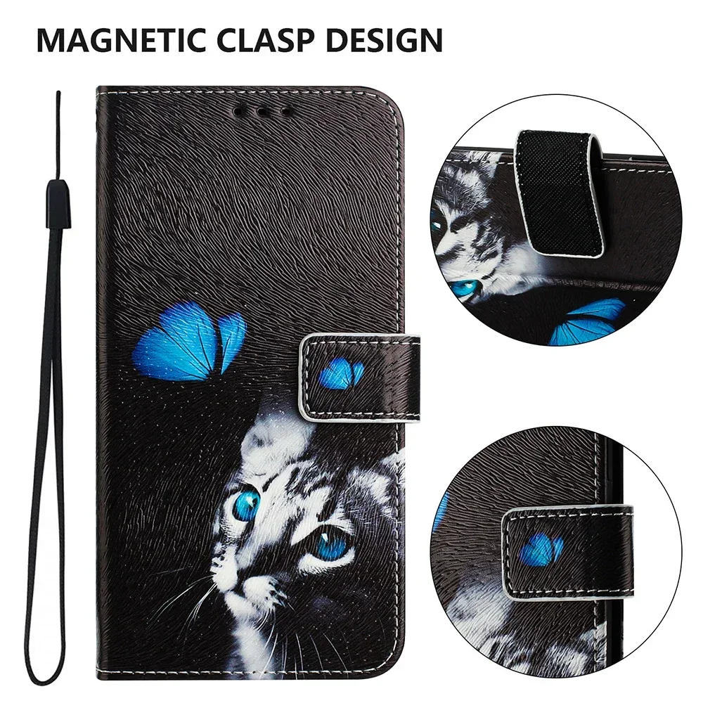 Coloured Drawing Wallet Case for iPhone SE4 SE3 SE 8 7 6 6S Plus 16 Pro Max Shockproof Stand Card Holder Strap Flip Phone Cover