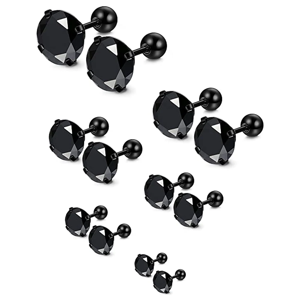 

6Pairs 18G Stainless Steel Mens Womens Stud Earrings Cartilage Ear Piercings Helix Tragus Barbell CZ 3-8mm