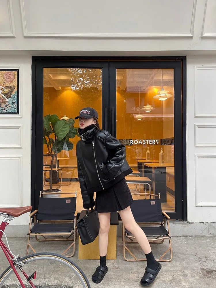 Меняющаяся настоящая черная мотоциклетная одежда с воротником-стойкой на