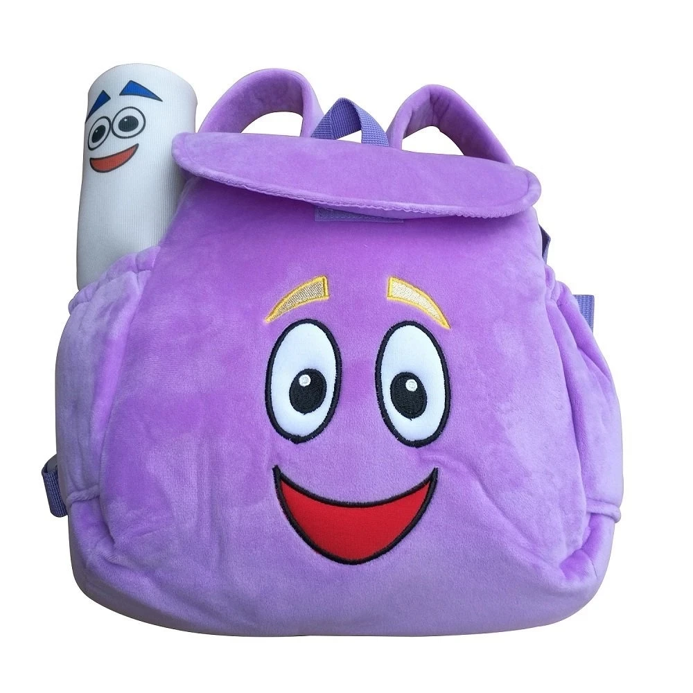 Dora Explorer Soft Plush Backpack Rescue Bag with Map, Purple pink color free shipping