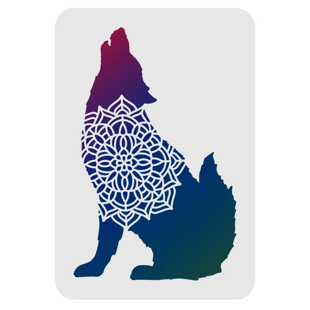

Wolf Howl Mandala Drawing Stencils Template Plastic Stencil Decoration Reusable for Painting on Wood Floor Tile Wall and Fabric