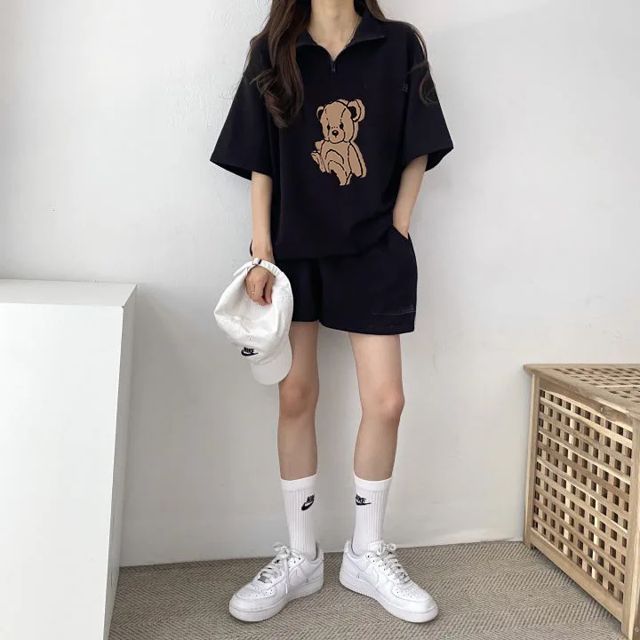 Женский костюм из 2 предметов с принтом медведя и мультфильма 2024 модная футболка