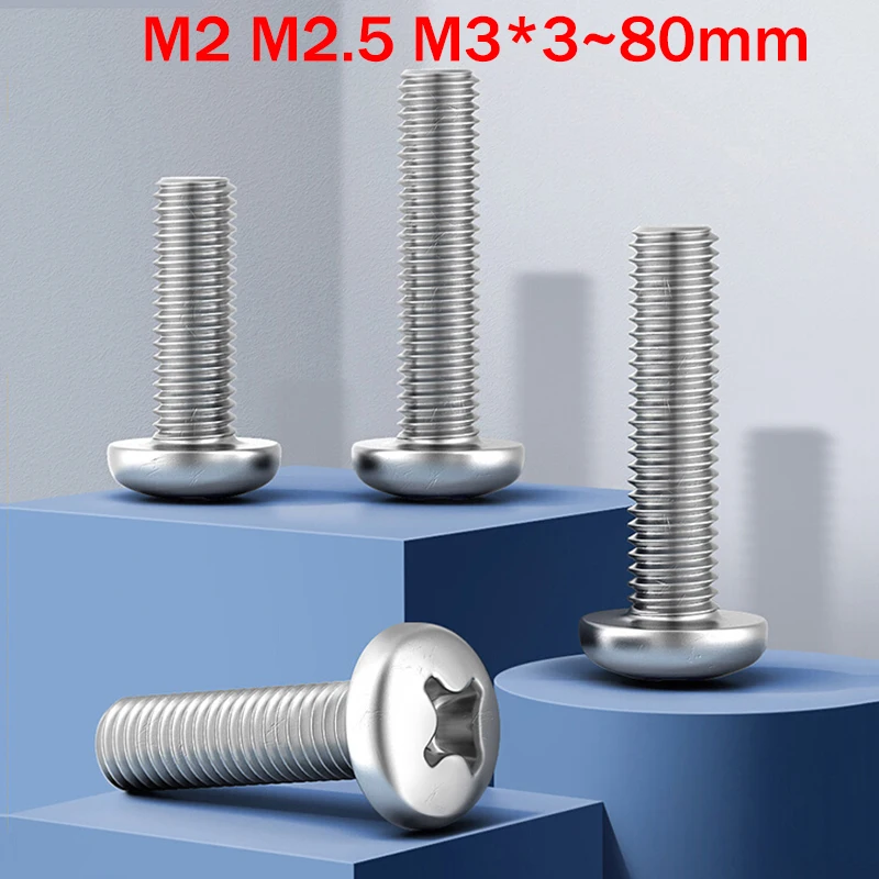 

20Pcs M2 M2.5 M3*L=3-80mm 304 Stainless Steel Cross Phillips Recessed Machine Screws Mushroom Head Lengthening Wood Bolts