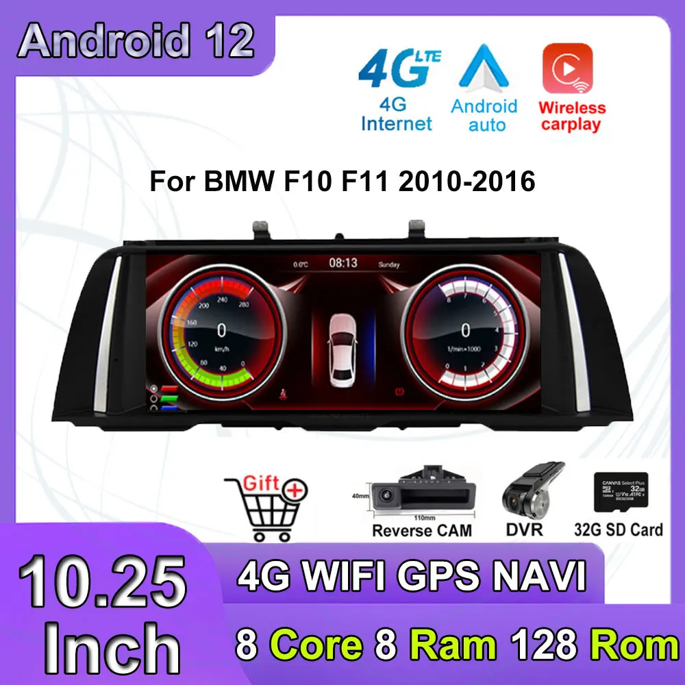 

10,25 дюймовый сенсорный экран Android 12 для BMW F10 F11 2010-2016, автомобильные аксессуары, автомобильный монитор Carplay, мультимедийный плеер, стерео ради...