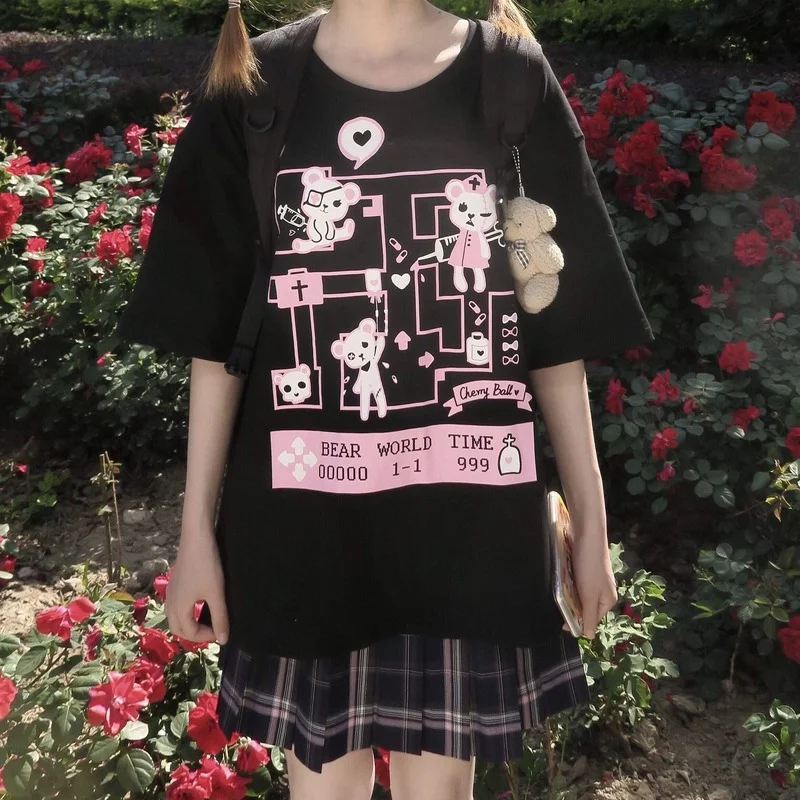 

MINGLIUSILI Kawaii T Shirt Women Summer 2022 Fashion Korean Style T Shirt Femme Short Sleeve Oversize Casual Cartoon Tops