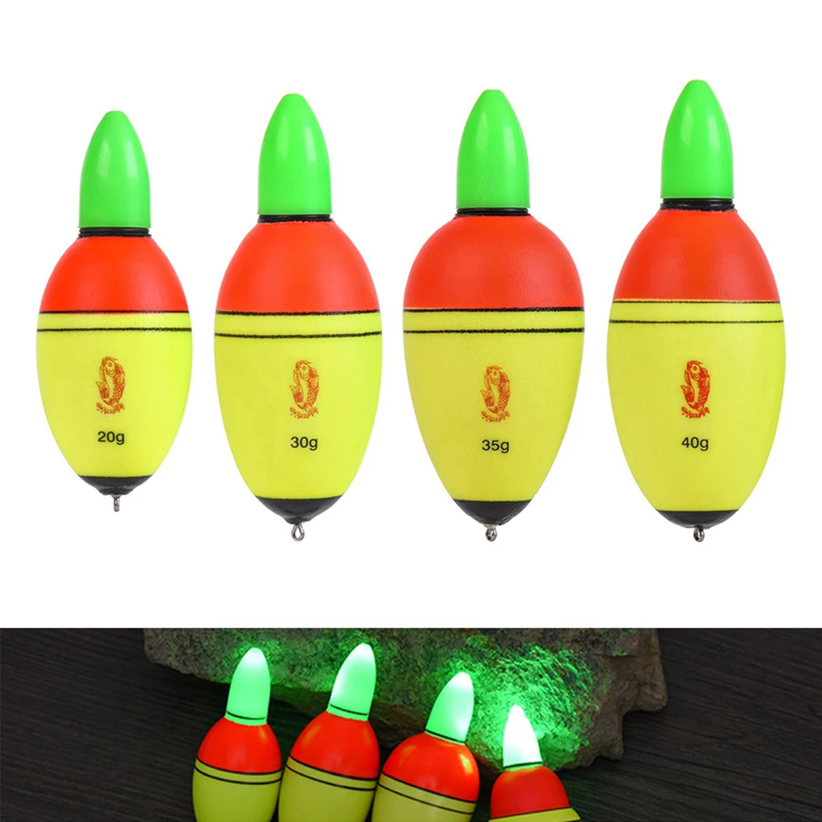 

5pcs/lot EVA Electronic Fishing Floats 20g 30g 35g 40g Luminous LED Light Rock Night Bobber Fishing Tackle