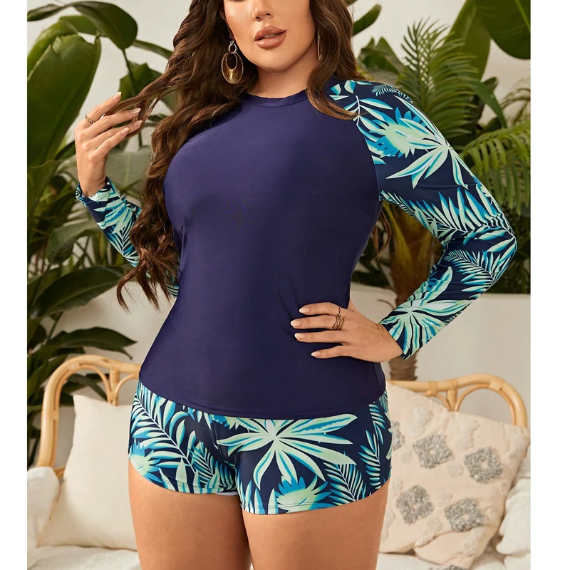 

2024 New Plus Size Sexy Swimsuit Mujer Rashguard Women Long Sleeve Swimwear Surfing Two Piece Swimsuit Tankini Set Surf Swimming