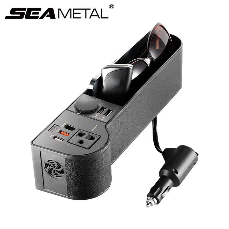 

Car Seat Crevice Storage Box 12V to 220V Car Inverter Auto Seat Gap Organizer USB Car Charger For Card Sunglasses Phone Holder