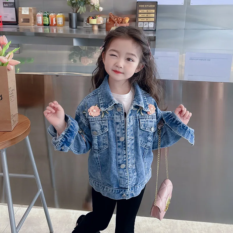 Джинсовая ветровка для девочек модное уличное пальто с отложным воротником и