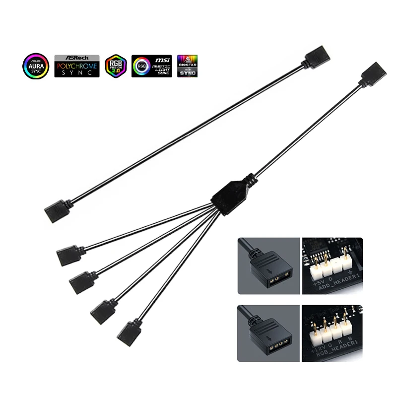 

Motherboard RGB SYNC Splitter, 12V 4Pin RGB / 5V 3Pin ARGB SYNC HUB Transfer Extension Cable For M/B ASUS GIGABYTE MSI