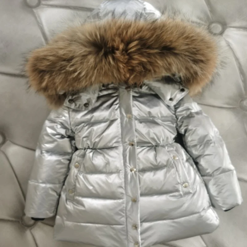 

Новое зимнее белое пуховое пальто с меховым воротником для маленьких мальчиков и девочек, детская длинная теплая плотная верхняя одежда