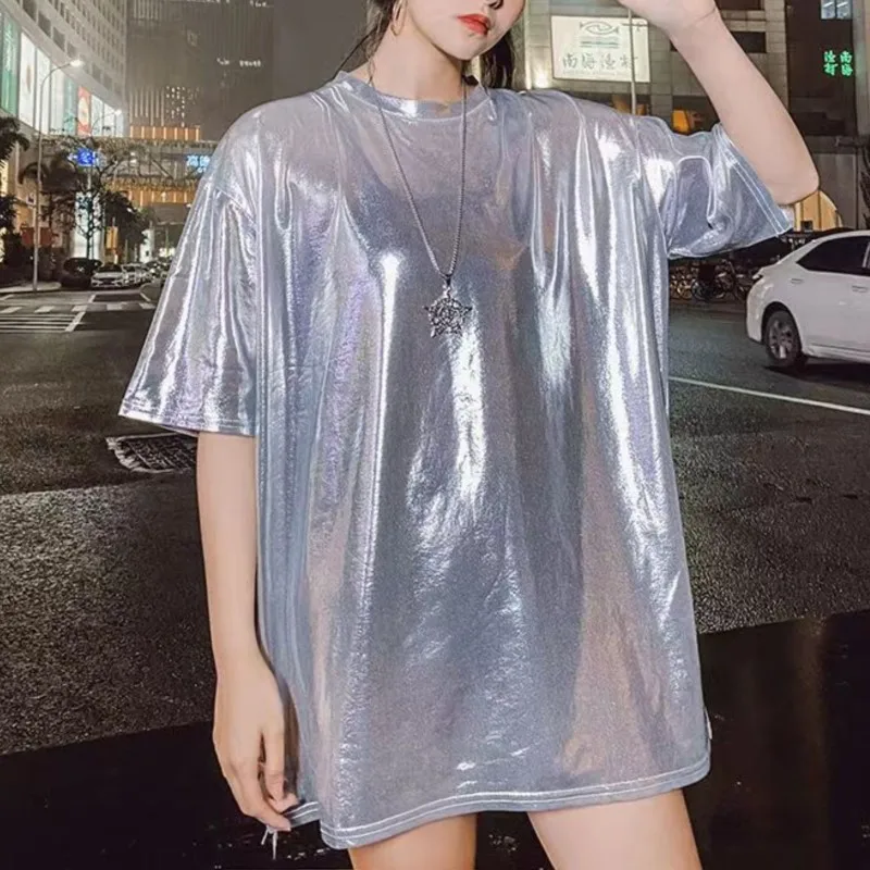 

Glittering T-shirt Women Hip-hop Couple Men Flash Summer New Trendy Brand Loose Student Short-sleeved O-neck Casual Tops Tees