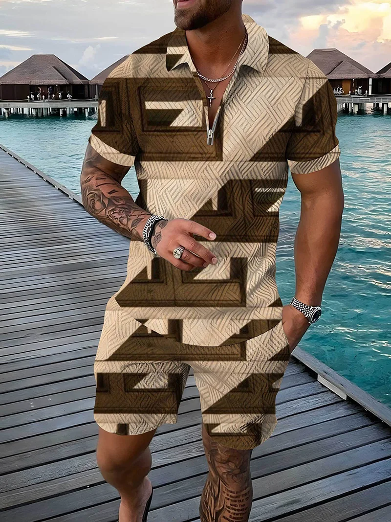 2023 Hot Selling Men's Sports Suit Summer Casual Short-sleeved Polo Shirt And Shorts Suit Two-piece Men Clothing Oversized Size