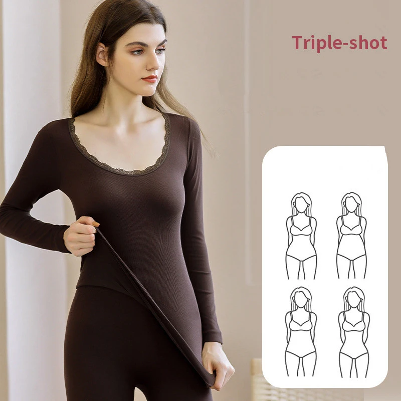 New Women's Thermal Underwear Winter Clothes Seamless Thick Double Layer Warm Lingerie Women Thermal Clothing Set Woman 2 Pieces