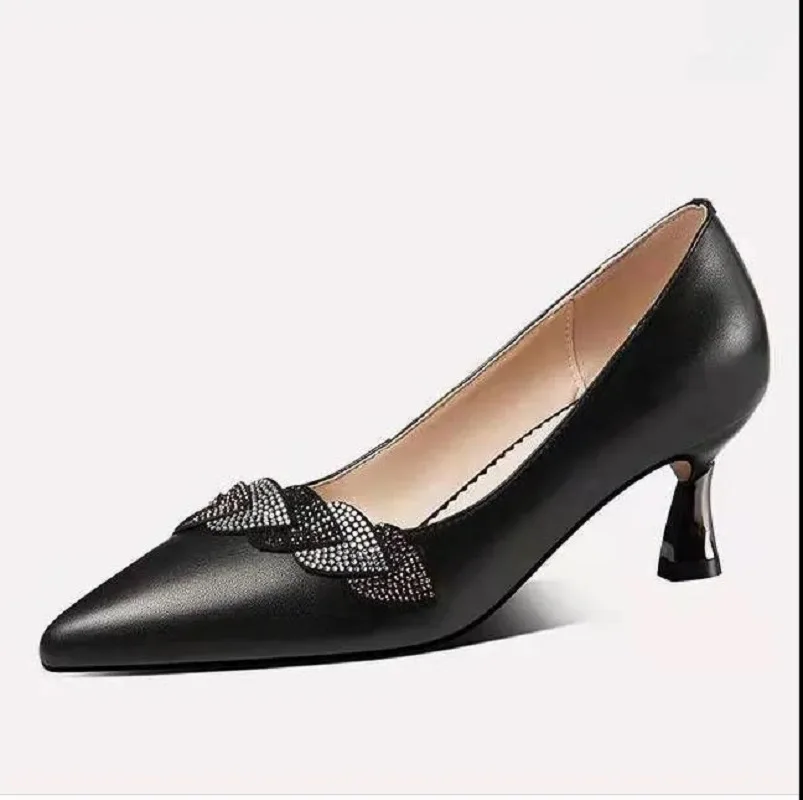 

Women Fashion Black Pointed Toe Stiletto Heels for Party Night Club Lady Cute Beige Crystal Shoes Mulheres De Salto Alto H241