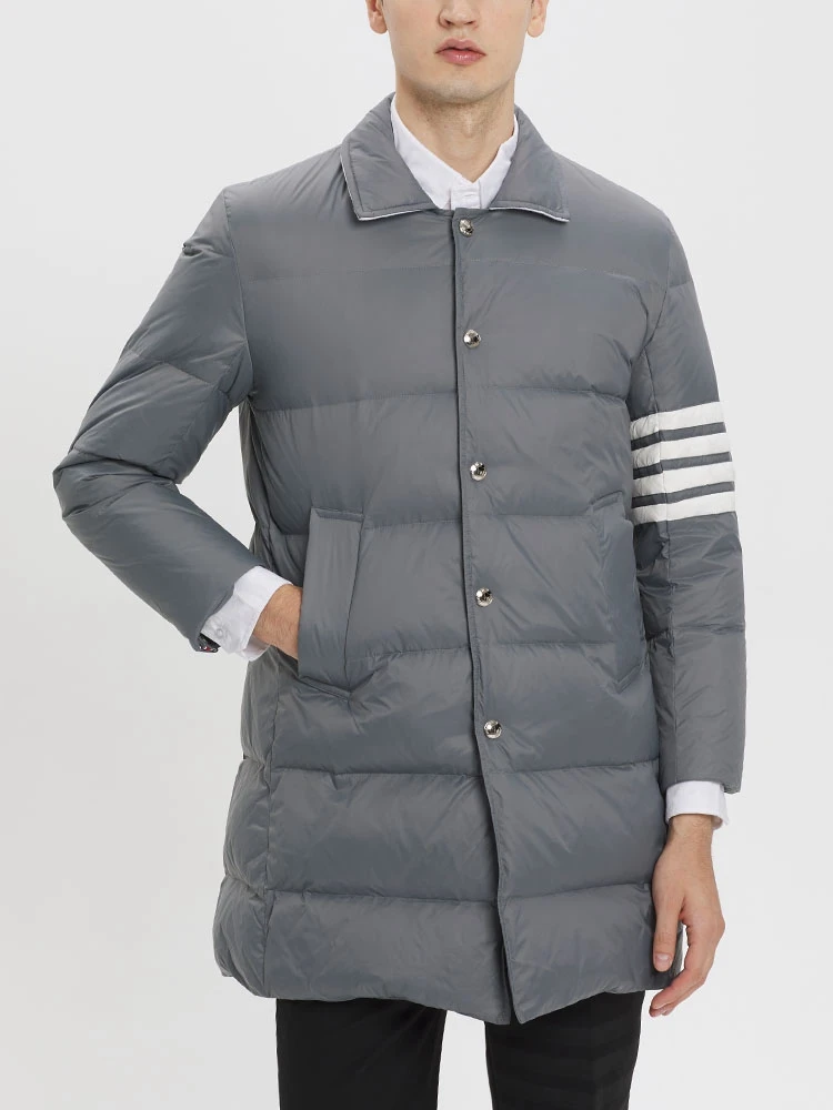 TB THOM Jackets 4-bar Stripe Winter Men's Thermal Puffer Jacket Fashion Top Brand Down-Filled Women Long Loose Casual Male Coat