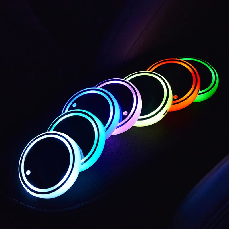 

2Pcs Car Led Cup Holder Bottom Pad For Universal Cars USB Charging Interior Decoration Atmosphere Light Anti-Slip Coaster
