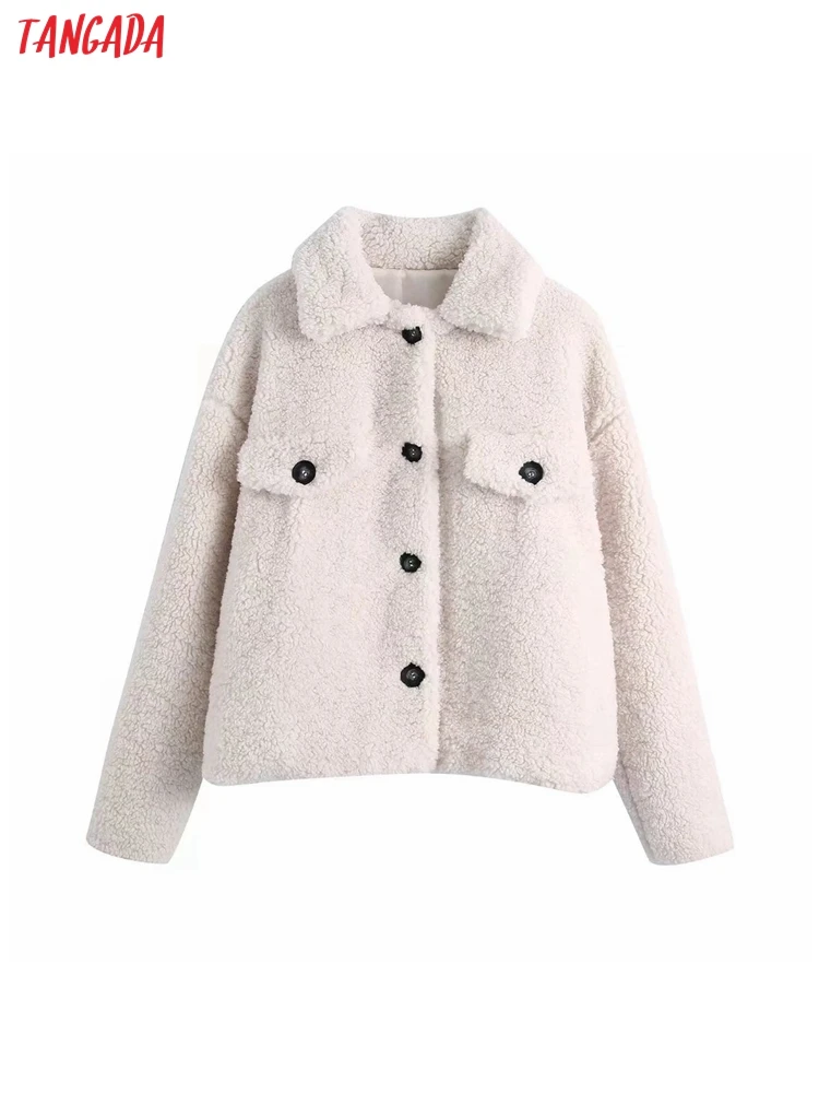 

Tanagada женская зимняя Толстая теплая куртка из искусственного меха Тедди пальто винтажная женская верхняя одежда с длинным рукавом BE702