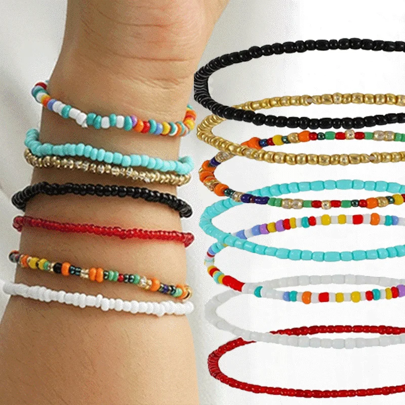 

1 Set Bohemia Summer Colorful Rice Beads Heart Beads Ankle For Women Boho Ocean Barefoot Beach Leg Bracelet Anklet Set Female