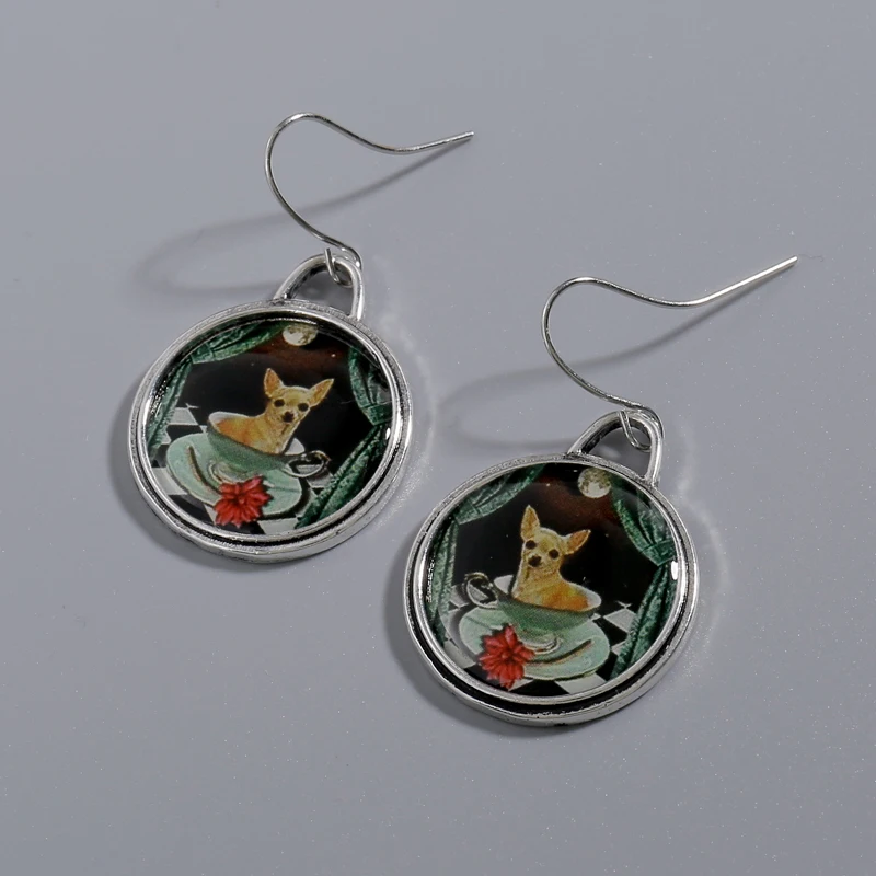

Vintage Palace Dog Pattern Round Alloy Women's Earrings with Cute Upset Skin