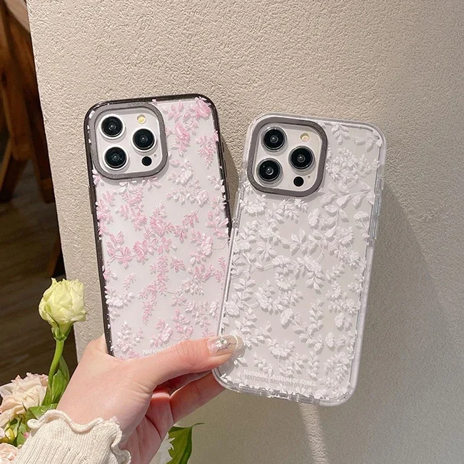 Акриловый чехол для телефона с изображением цветов в Корейском стиле IPhone 12 13 14 15