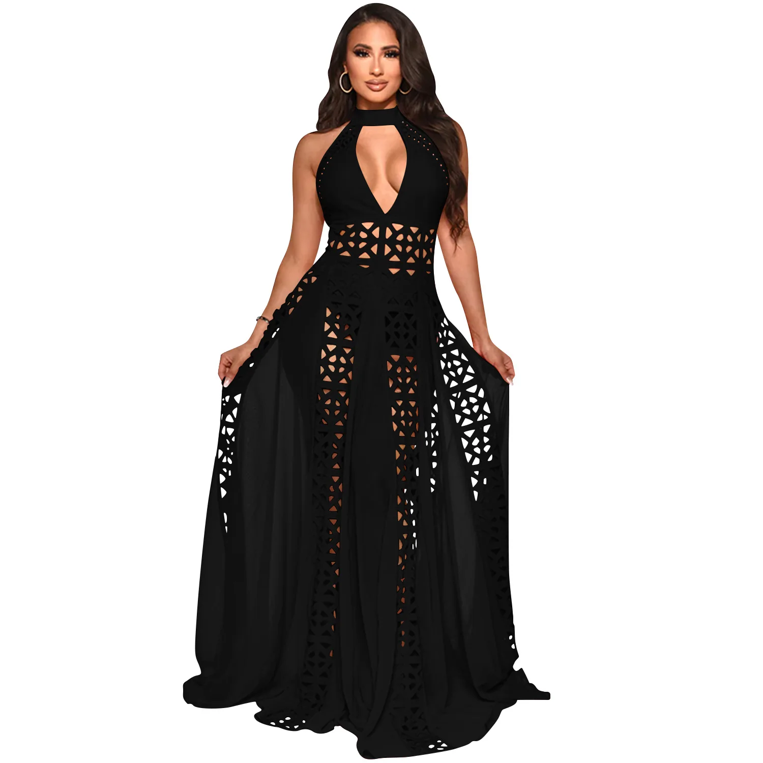 

Sexy Women Long Dress Backless Female Robe Hollow Out Party Club Vestidos Women Summer Casual Maxi Dresses