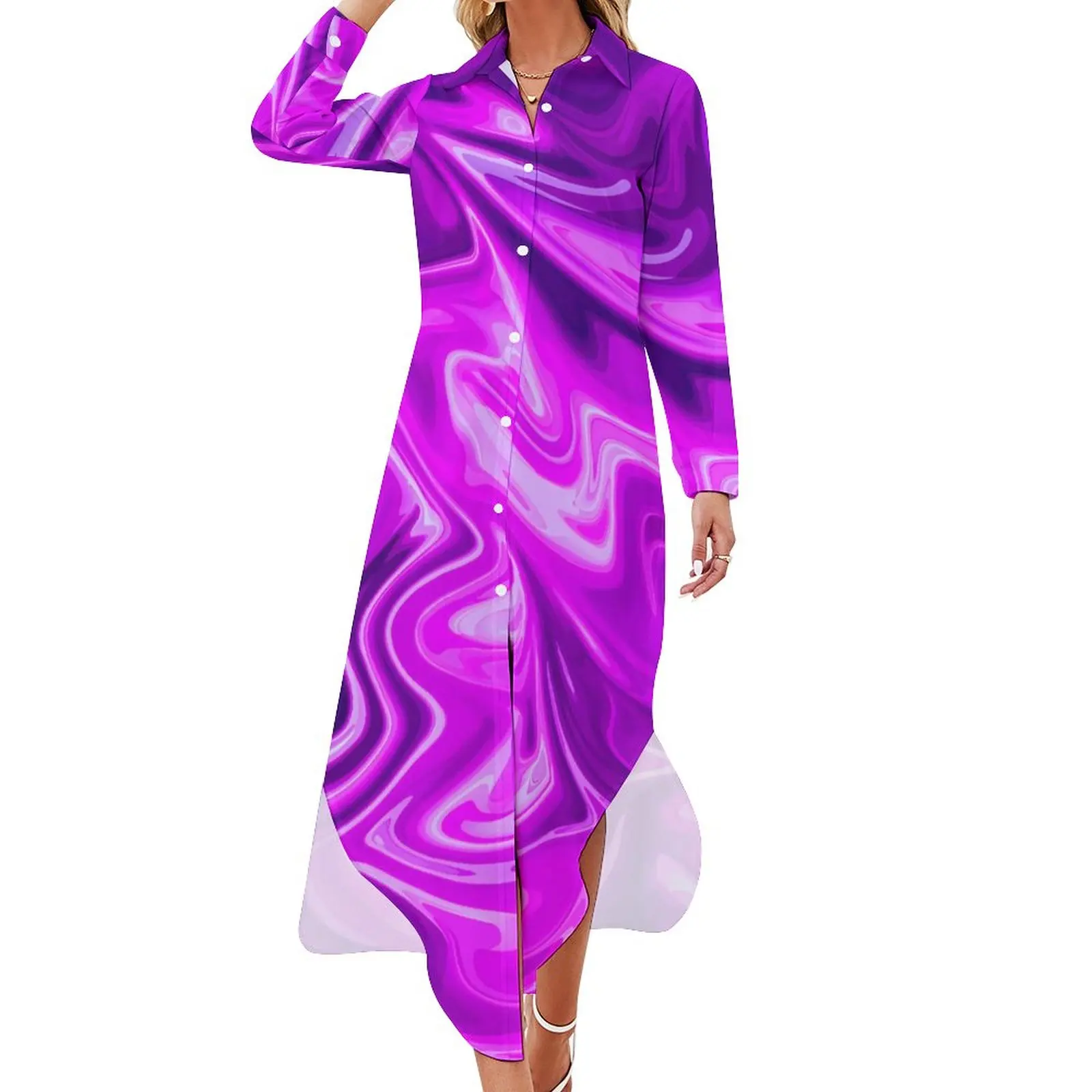 

Платье женское шифоновое с длинным рукавом и V-образным вырезом