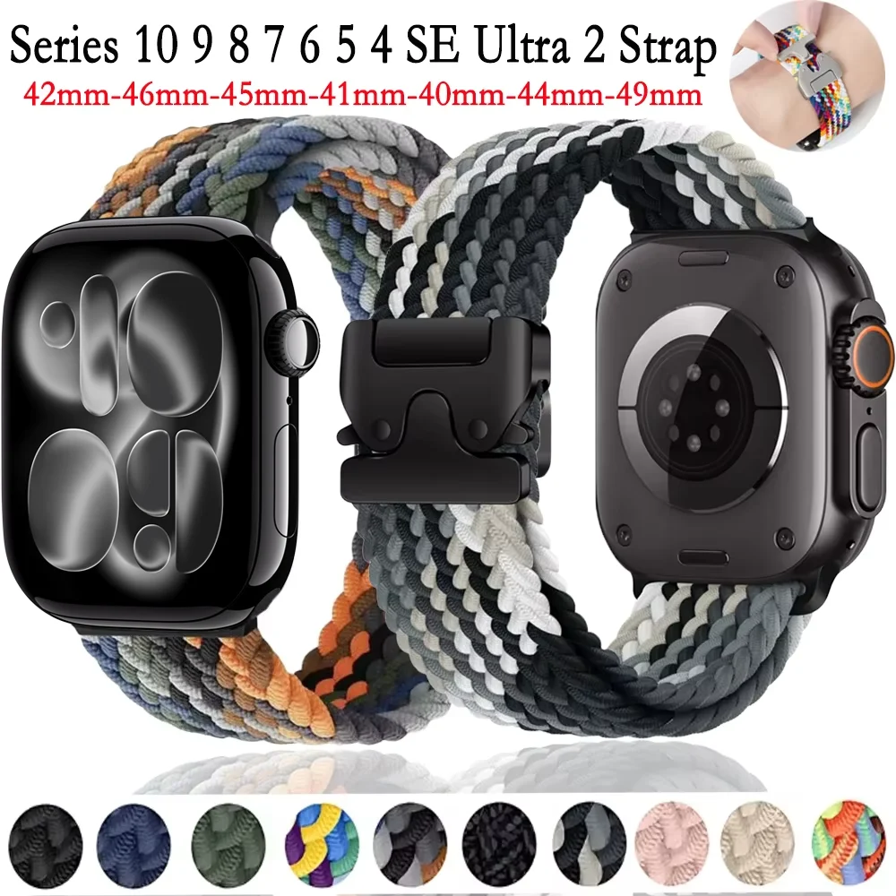 Фото Официальный нейлоновый ремешок-петля для Apple Watch Band Ultra 3 49 мм, Series 11 10 46 мм 42 мм 9 8 7 45 мм 41 мм, браслет с кнопкой для iWatch 6 5 SE №1