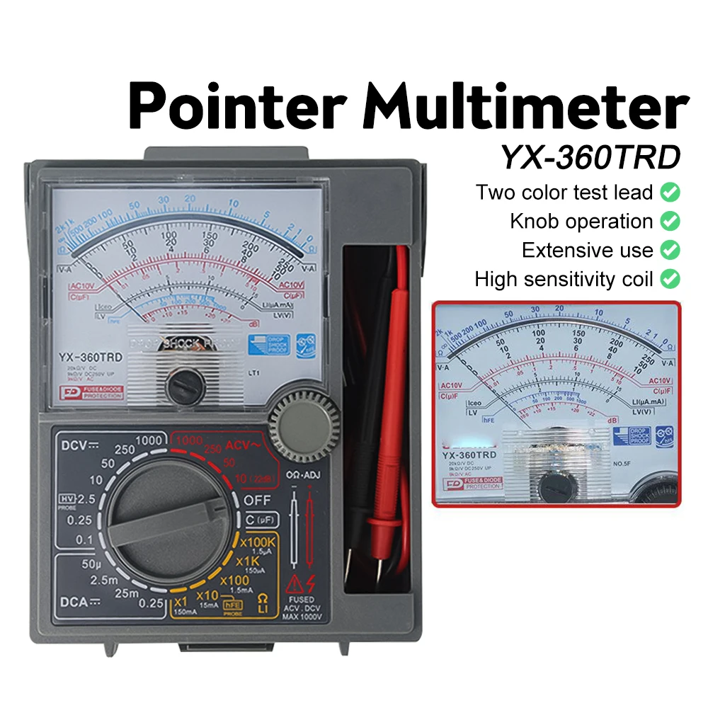 

YX-360TRD AC DC Needle Type Universal Meter Pointer Display Electrical Multimeter Voltage Current Resistance Meter Tester Pen
