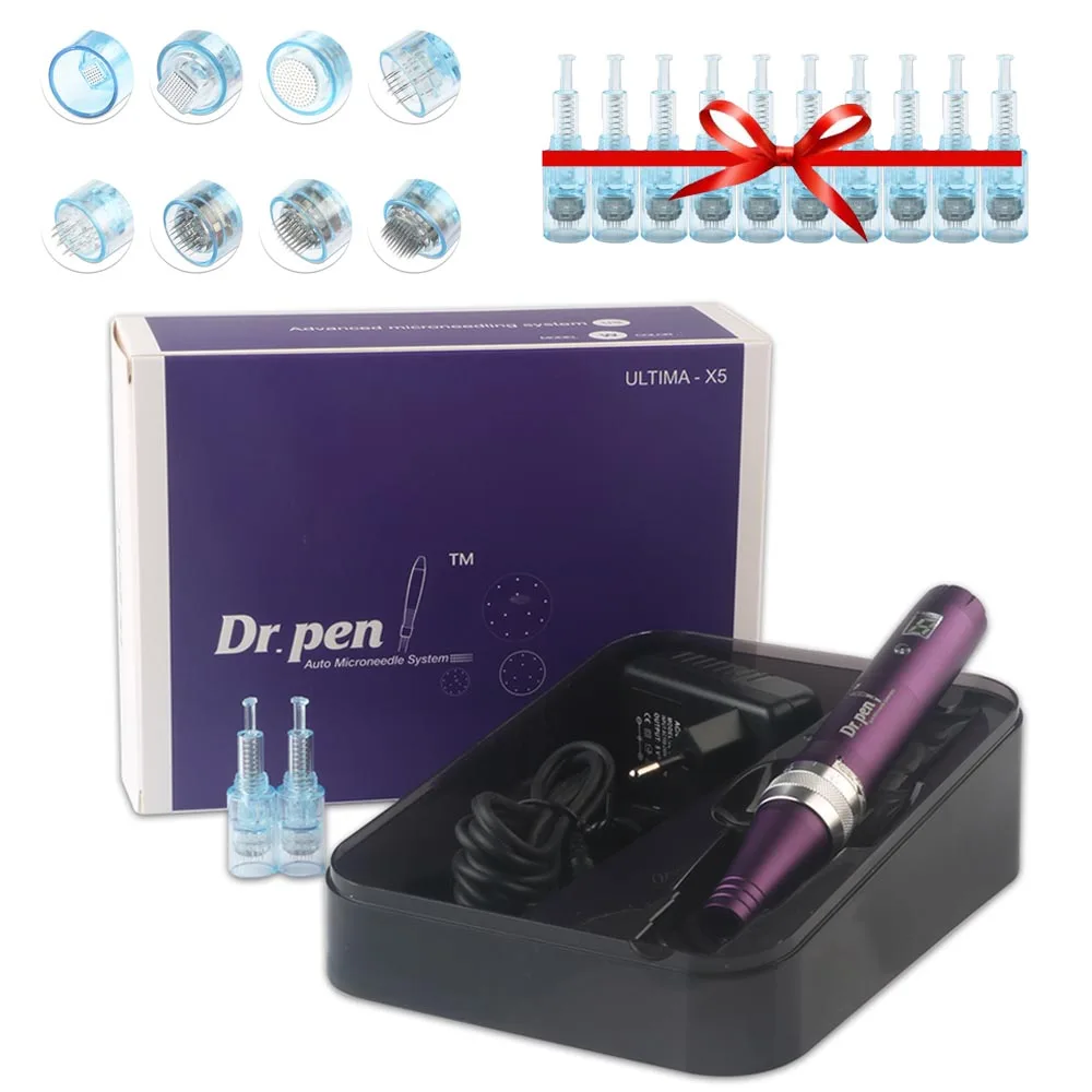 

Professional Wireless Dermapen Electric Microneedeling Pen with 12pcs Dr Pen X5 Nano Drag Cartridge MTS Mesotherapy Apparatus