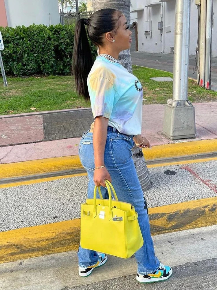 Casual Cross Printed Baggy Jeans Women Low Waist Vintage Straight Denim Trousers Cyber Y2k Goth Pants Fashion Mom Jeans