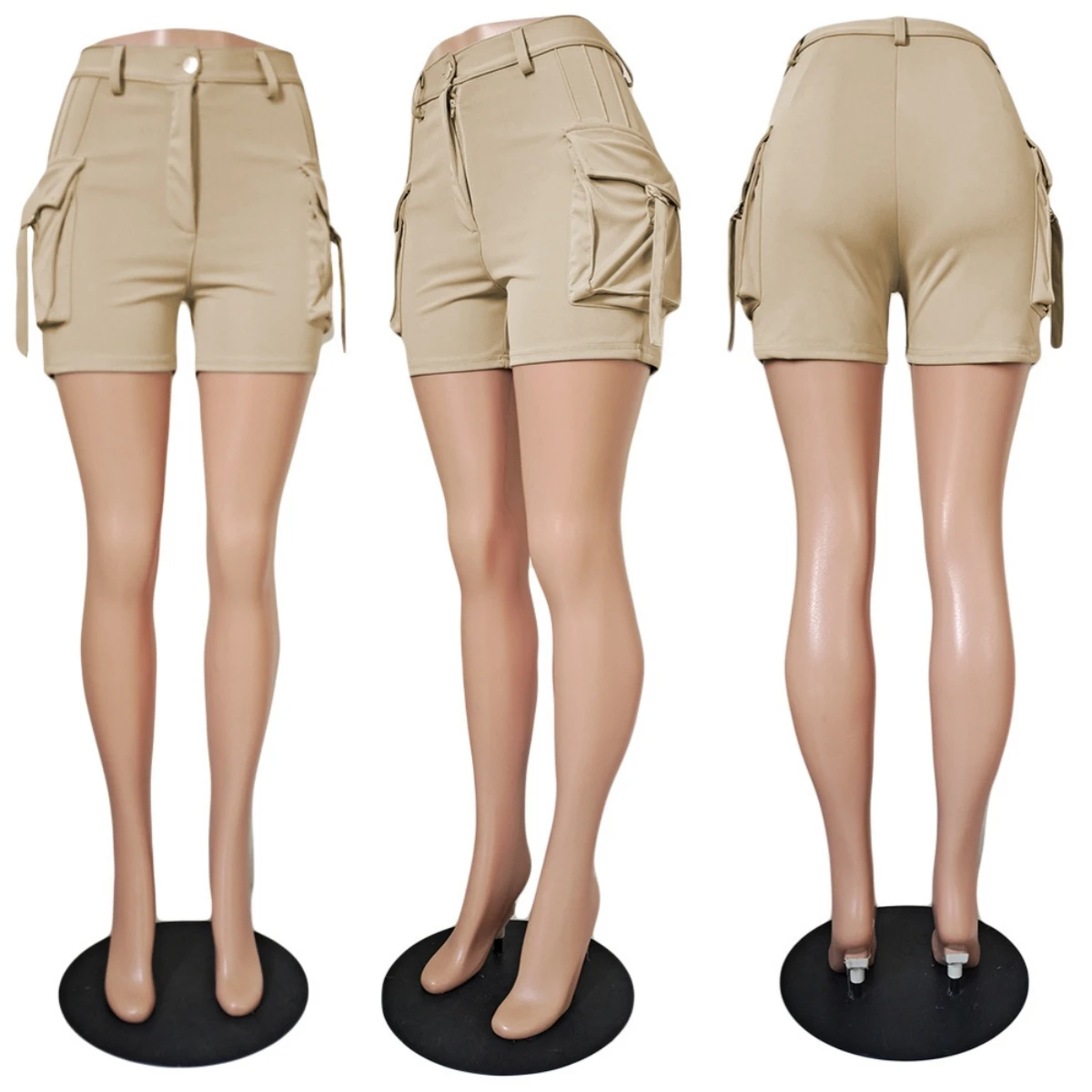 Y2k Solid Color Cargo Shorts Summer Women High Waist Pockets Button Sporty Joggers Bodycon Casual Short Pants Fashion Streetwear