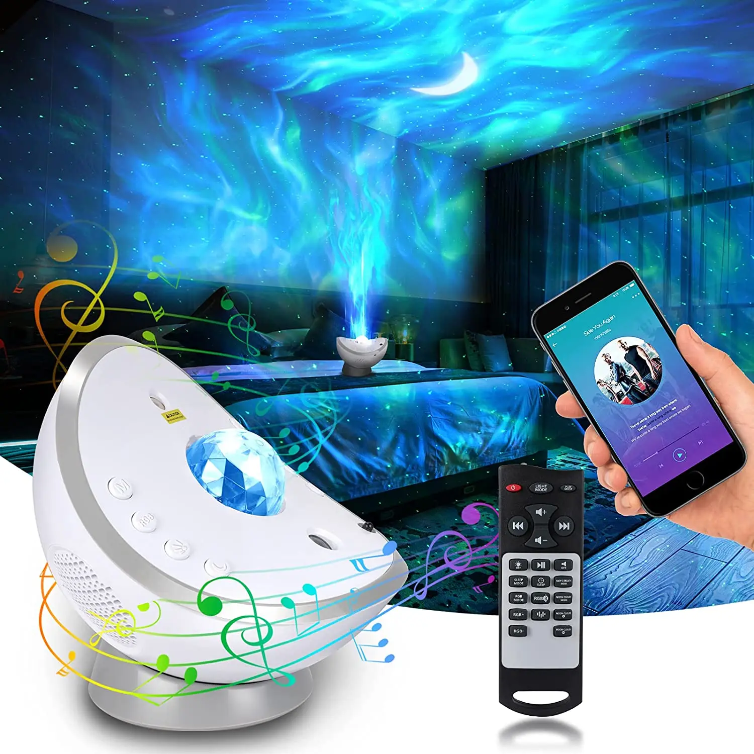 

Galaxy Starry Moon Projection LED Nebula Night Light with Ocean Waves and Aurora Suitable for Babies,Children, Adult Bedrooms
