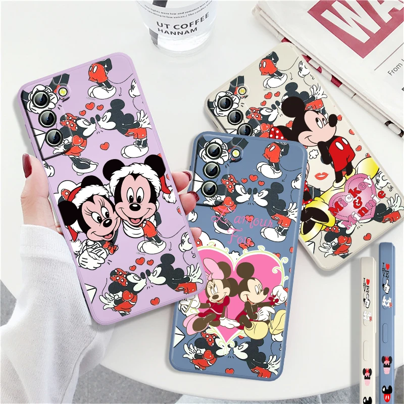 

Disney Minnie Mickey Love For Samsung Galaxy S22 S21 Pro S20 FE S10 Note 20 10 Plus Lite Ultra Liquid Left Rope Phone Case