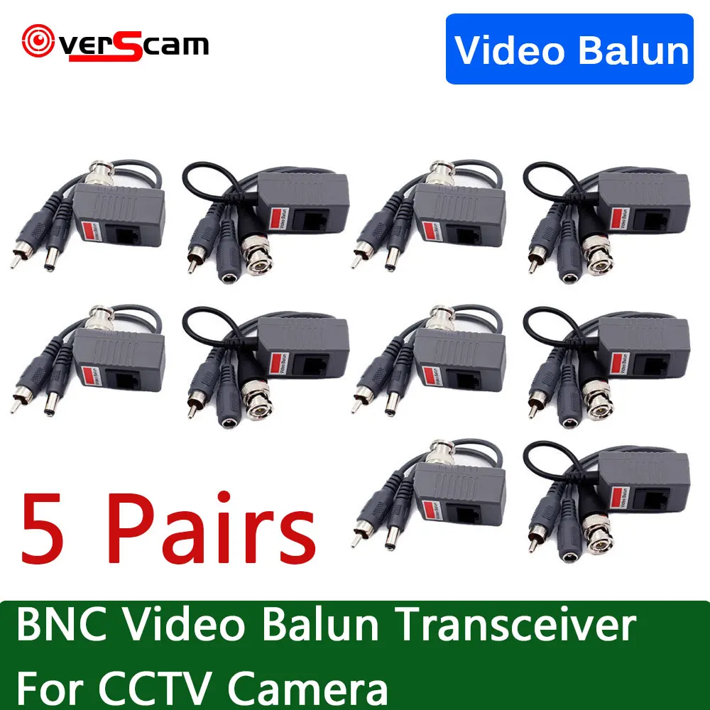 

5 Pairs BNC To RJ45 Passive Video Power + Audio Balun Transceiver For CCTV Camera Audio 3 in 1 Transceivers CCTV Camera