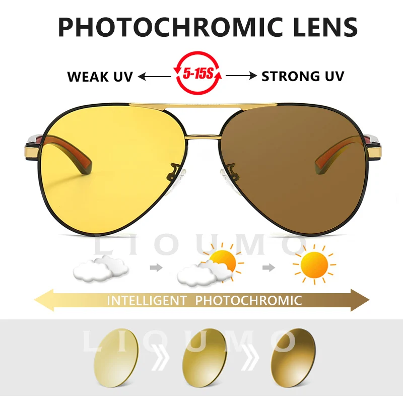LIOUMO Top Quality Aviation Men Sunglasses Polarized Driving Photochromic Day Night Vision Goggle Women oculos de sol masculino |